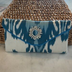 Blue and White Clutch with Crystal Embellishment